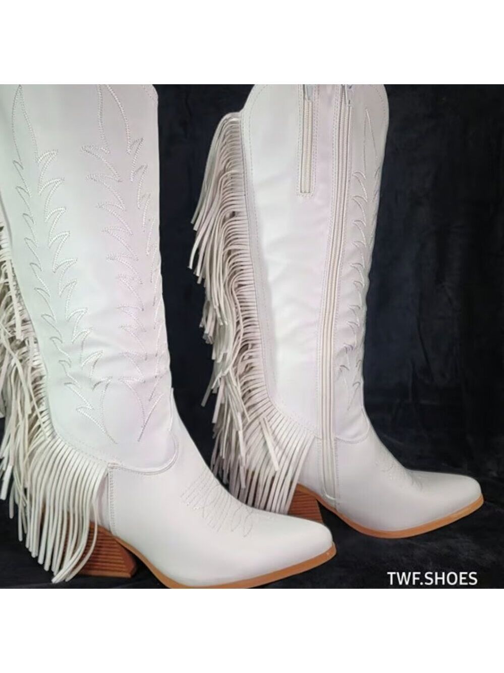 Dusty Roads Bright White Back Fringe Cowboy Western Cowgirl Boots Tuck Zipper - Picture 11 of 13